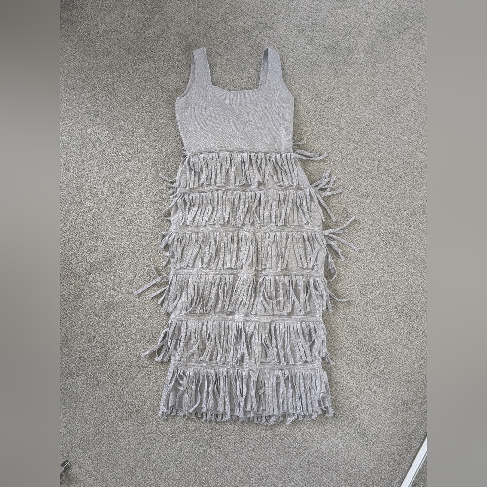 Anthropologie Metallic Fringe Midi Dress